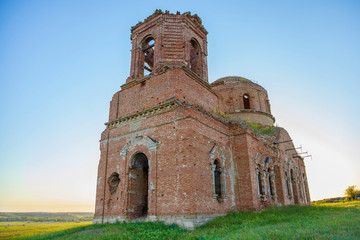 old half-destroyed Armenian church in the fields