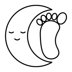 baby foot print with moon kawaii character