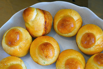 Freshly baked French brioches pastries