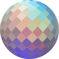 Hologram toned 3d sphere on white background isolated. Halftone blue yellow pink lilac gradient mosaic pattern.