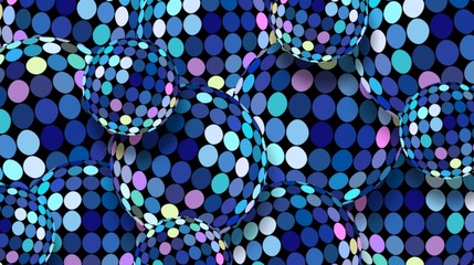 Blue balls 3d glass mosaic background. Shimmer mirror globes pattern.