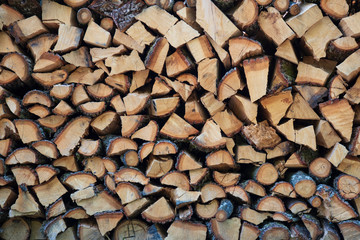 Background of a cut wood pile