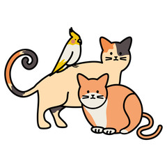 cute cats and bird mascots adorables characters