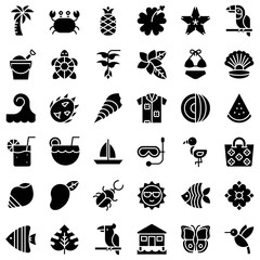 Tropical related vector icon set, solid style