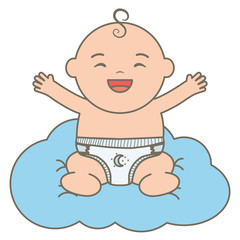 cute little baby boy floating in cloud