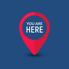 You are here sign icon mark. Destination or location point concept. Pin position marker design