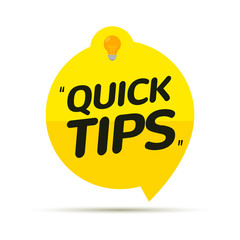 Quick tips icon badge. Top tips advice note icon. Idea bulb education tricks