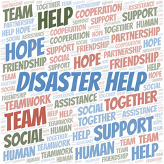 Disaster Help word cloud. Vector made with text only.