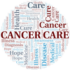 Cancer Care word cloud. Vector made with text only.