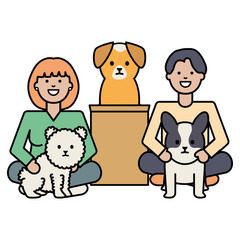 young couple with dogs adorables mascots