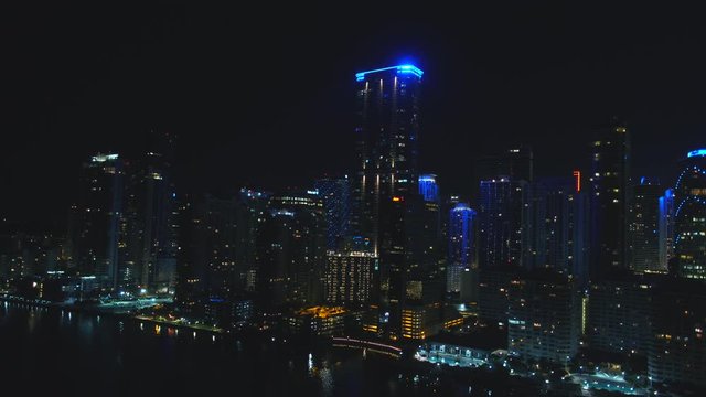 Aerial video Panorama Tower Brickell night 4k