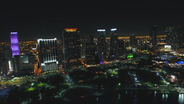 Bayfront Park Miami night aerial video