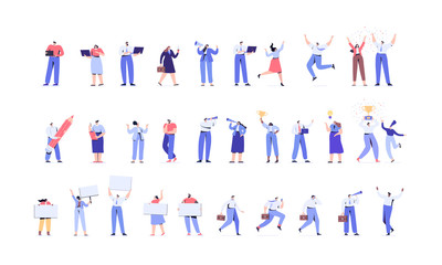 Business People vector set. Business team. Teamwork, brainstorming. Success. Men and women. Flat vector characters isolated on white. 