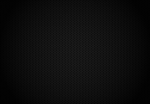 Hexagon dark background. Black honeycomb abstract metal grid pattern technology wallpaper