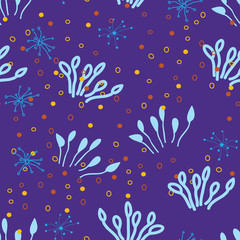 Fototapeta na wymiar Blue ground cover plants vector background pattern. Perfect for fabric, wallpaper, scrapbooking, wrapping paper