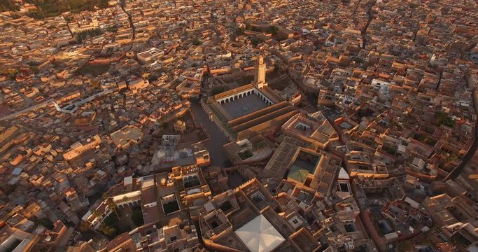 AERIAL: Mosque and medina in Marrakech
