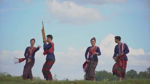 Traditional Thai dressing dancer with nature background