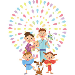 大きな花火と家族