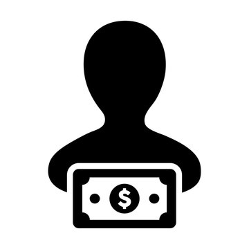 recommend clip art: Sales icon vector male user person profile avatar with dollar sign currency money symbol for banking and finance business in flat color glyph pictogram illustration