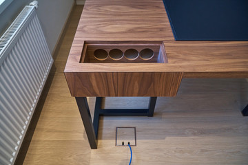 Design of wooden desk for modern office