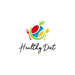 Fototapeta na wymiar Healthy Diet Logo Template Vector on Isolated White Background