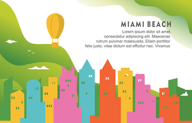 Miami Beach Florida City Building Cityscape Skyline Dynamic Background Illustration