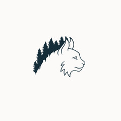 Lynx flat logo with forest vector illustration © Анастасия Рябоконь