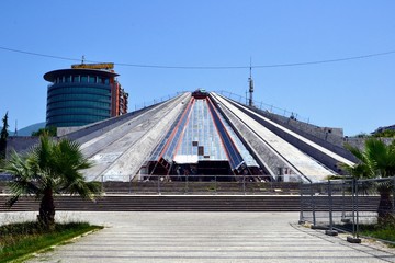 Demolished Pyramid of Tirana (Albanian: Piramida). Structure and former museum about the legacy of Enver Hoxha, located in Tirana, Albania, Europe. 