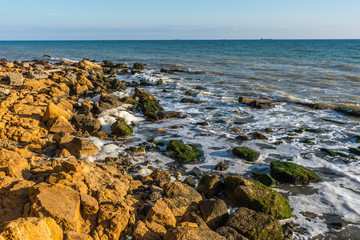 Fototapeta na wymiar Sea foam and stones on the shore