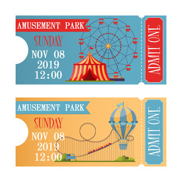 Amusement park tickets in flat design style.