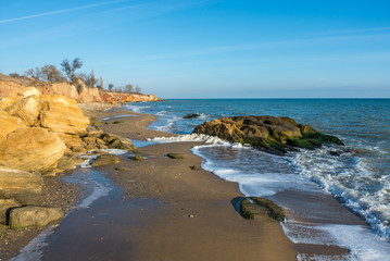 Big Limestone rock on the seashore