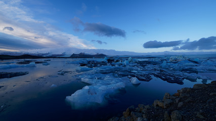 Iceland beautiful Jökulsárlón glacier lagoon before sunrise during winter