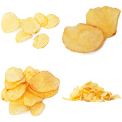 Set of potato chips close-up on an isolated white background