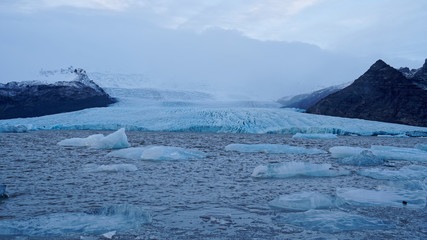 Fjallsárlón Glacier Lagoon during winter at sunrise