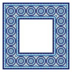 Ceramic tile border pattern. Islamic, indian, arabic motifs. Damask border seamless pattern. Porcelain ethnic bohemian background.