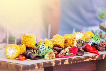 Grilled vegetables on cutting board. Catering concept