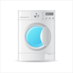 Vector Vector realistic automatic washing-machine with front-loading clothes isolated on white background. 3D illustration.