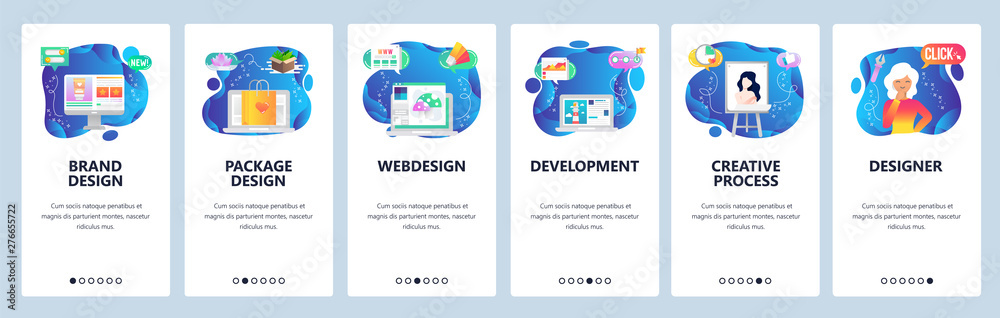 Poster website and mobile app onboarding screens vector template