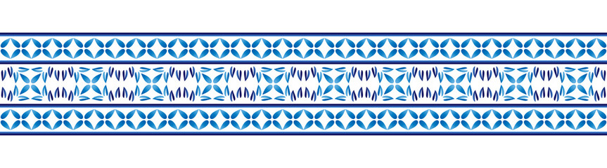 Ceramic tile border pattern. Islamic, indian, arabic motifs. Damask border seamless pattern. Porcelain ethnic bohemian background.