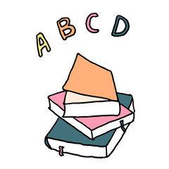 ABC school books. Outline with different colors on white background. Vector illustration