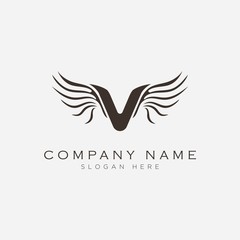 Obraz premium Letter V with wings symbol logo design.Vector