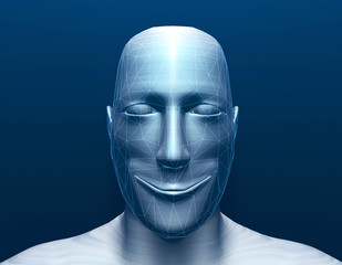 Future human technology, artificial intelligence and facial recognition, data transmission