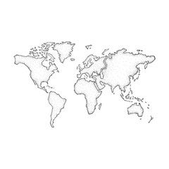World map. Half tone design with dots. Vector illustration isolated on white background