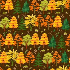Fototapeta na wymiar Autumn forest trees pattern. A Woodland background