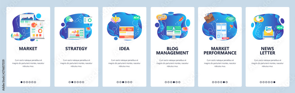 Wall mural website and mobile app onboarding screens vector template