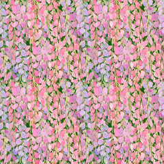 wisteria flowers pink seamless pattern, watercolor illustration