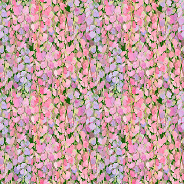 wisteria flowers pink seamless pattern, watercolor illustration