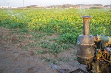 Obraz premium Water pump with diesel engine using sprinklers system