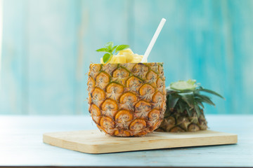 Pineapple Juice Pieces Pineapple Healthy Drink and summer fruit drink Concept