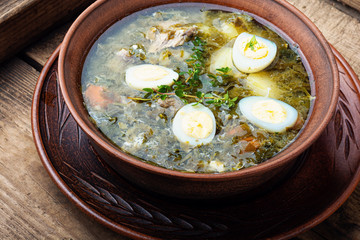Delicious green soup with sorrel